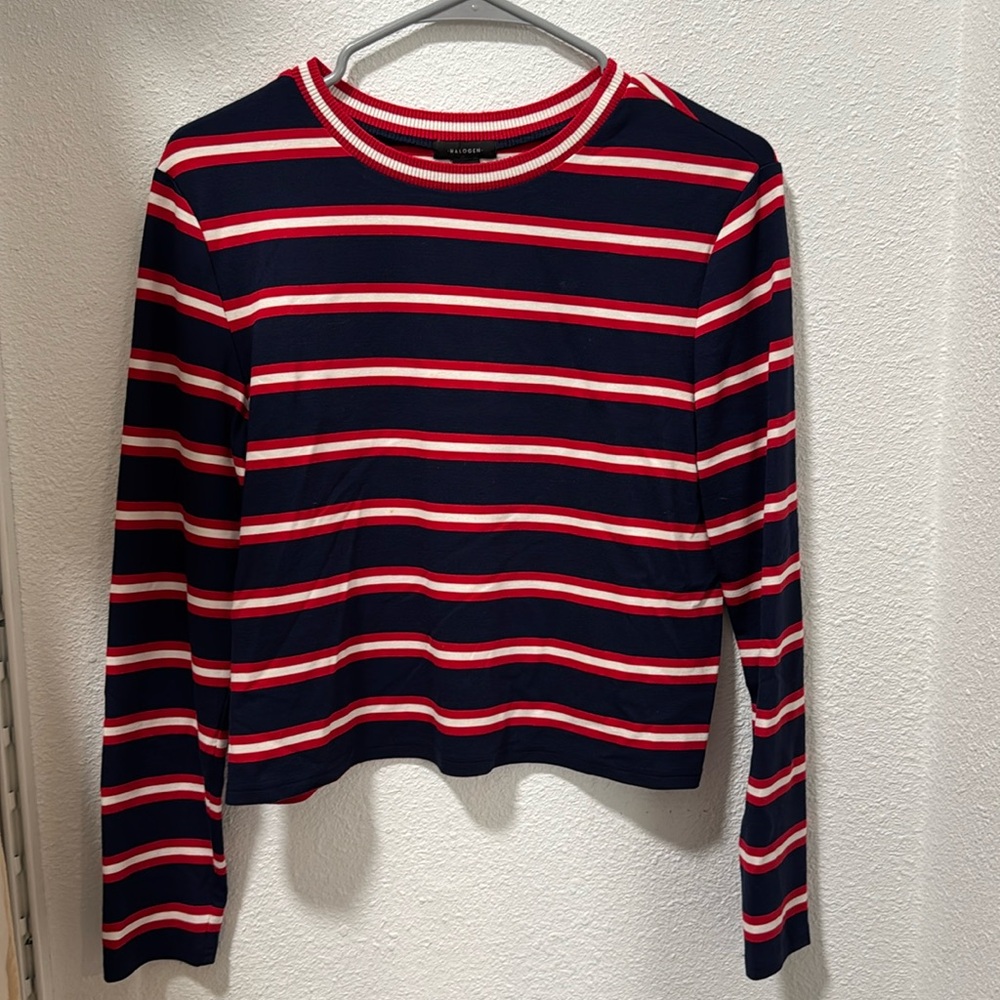 Halogen red, white, blue stripped long sleeve top. Size small